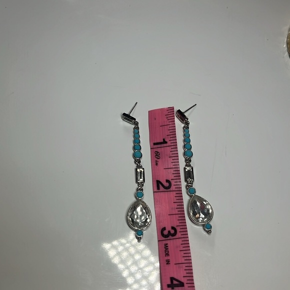 CRYSTAL DROP LONG EARRINGS WITH TURQUOISE BEADS - Picture 4 of 7